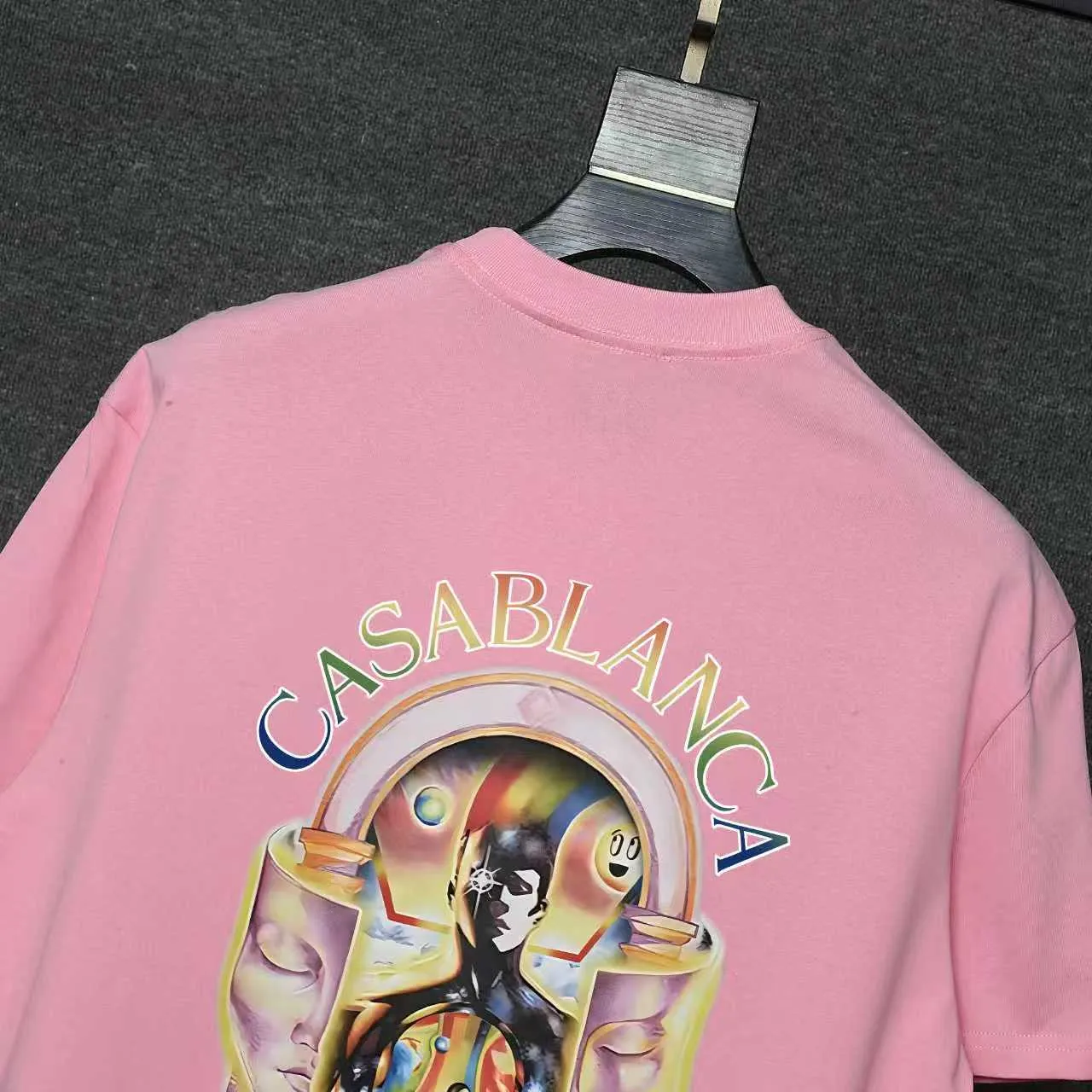 26ss CASABLANCA original printing process short-sleeved T-shirt original development using high-density double yarn pure cotton fabric upper body soft and comfortable color Black White Dark Green color Orange Pink Blue Royal Blue color cigarette powder 8 colors Sizes S M L XL
